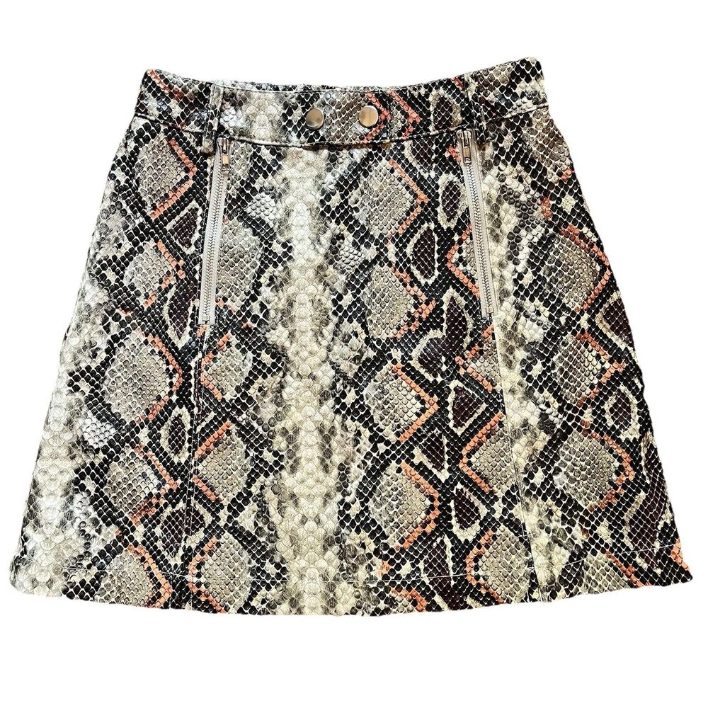 Alter'd State Wom Sz XS Snake Print Mini Skirt High Waist Tan Grey Orange Zipper